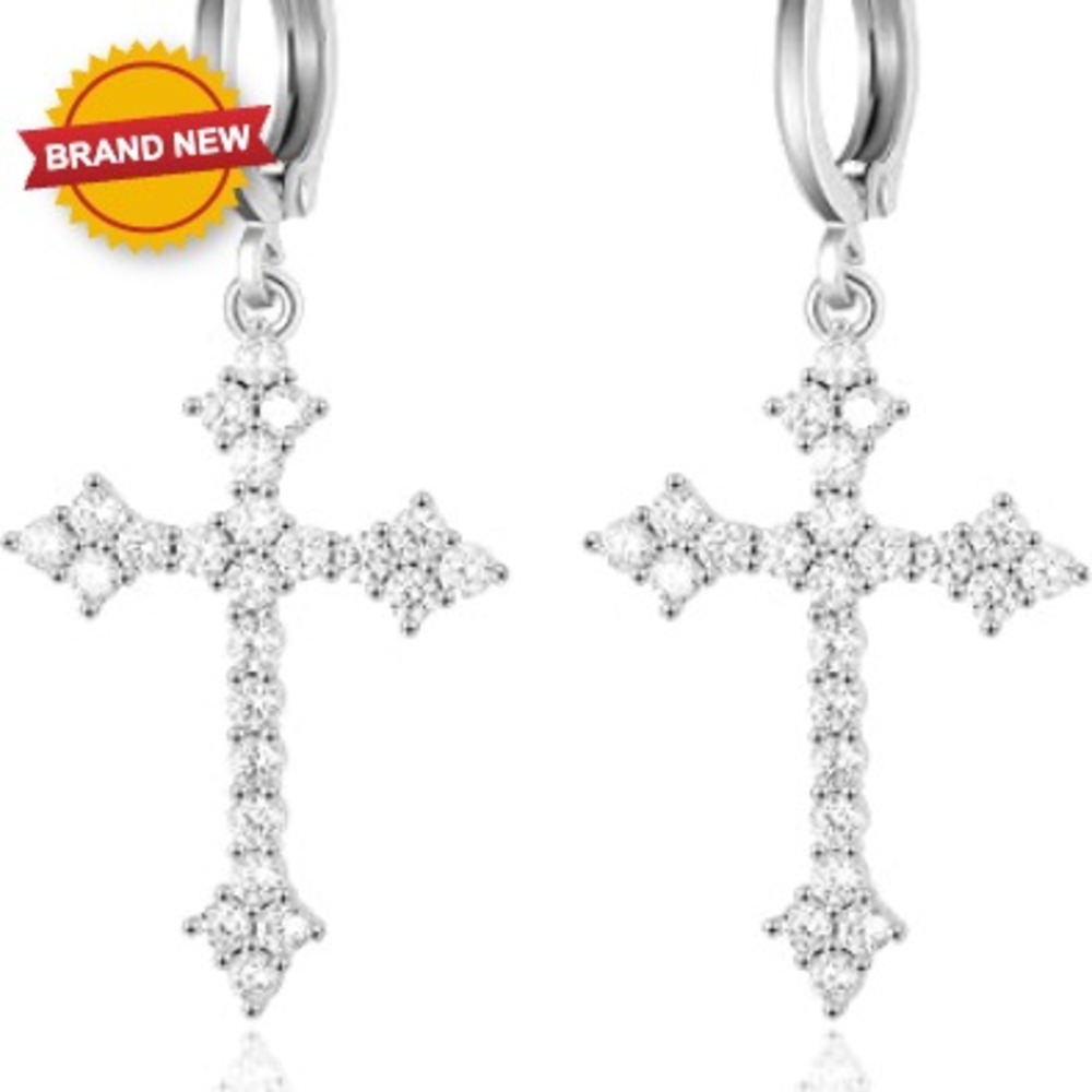 SELOVO Fashion Earrings Silver Tone Cross Cubic Zirconia Drop Earrings
